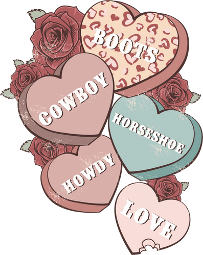 Boots Cowboy Horseshoe Howdy Love Ready To Press DTF Transfer