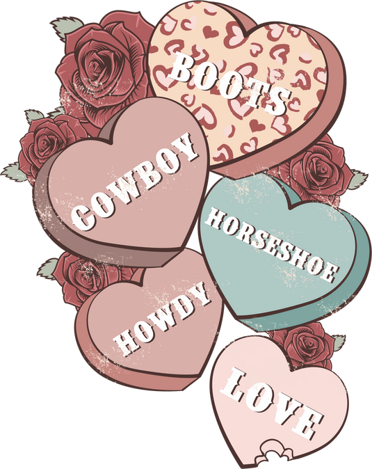 Boots Cowboy Horseshoe Howdy Love Ready To Press DTF Transfer