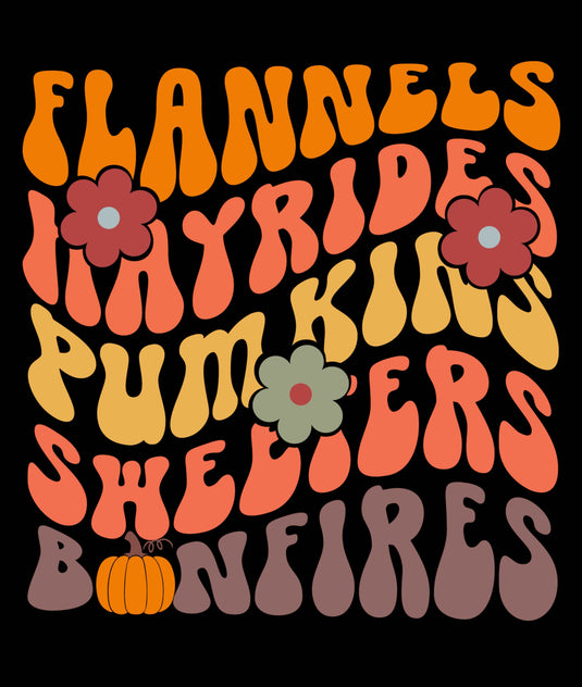 Flannels Hayrides Pumpkins Sweaters Bonfires Flower and Pumpkin- Ready to Press DTF Heat Transfers- Pack of 6
