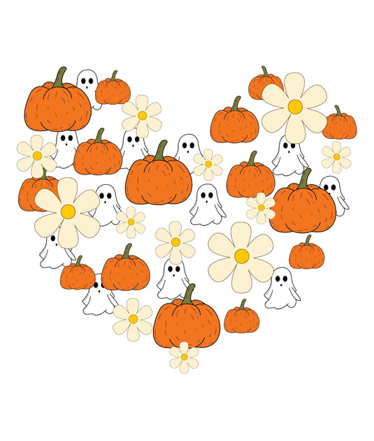 Ghost Flowers Heart Shape- Ready to Press DTF Heat Transfers- Pack of 6