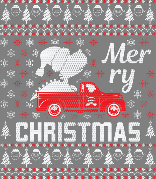 Merry Christmas Dinosaur PickUp Truck Ugly Christmas Sweater Party Ready to Press DTF Heat Transfers