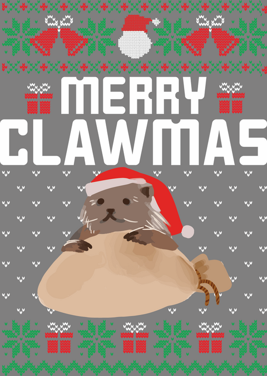Merry Clawman Santa Otter Ugly Christmas Sweater Party Ready to Press DTF Heat Transfers