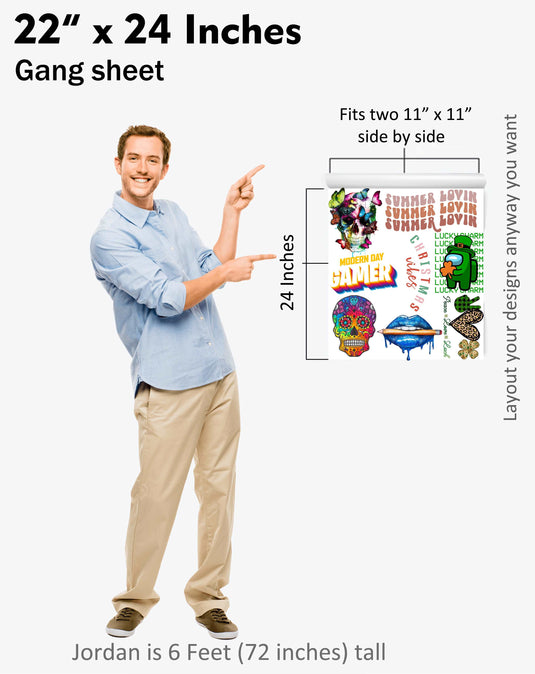 Custom DTF Gang Transfer Rolls - Multiple Sizes - Upload Ready to Print Gang Sheet
