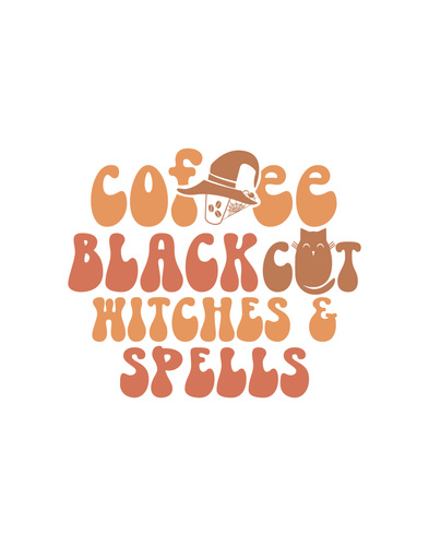 Coffee Black Cat Witches And Spells Ready to Press DTF Heat Transfers