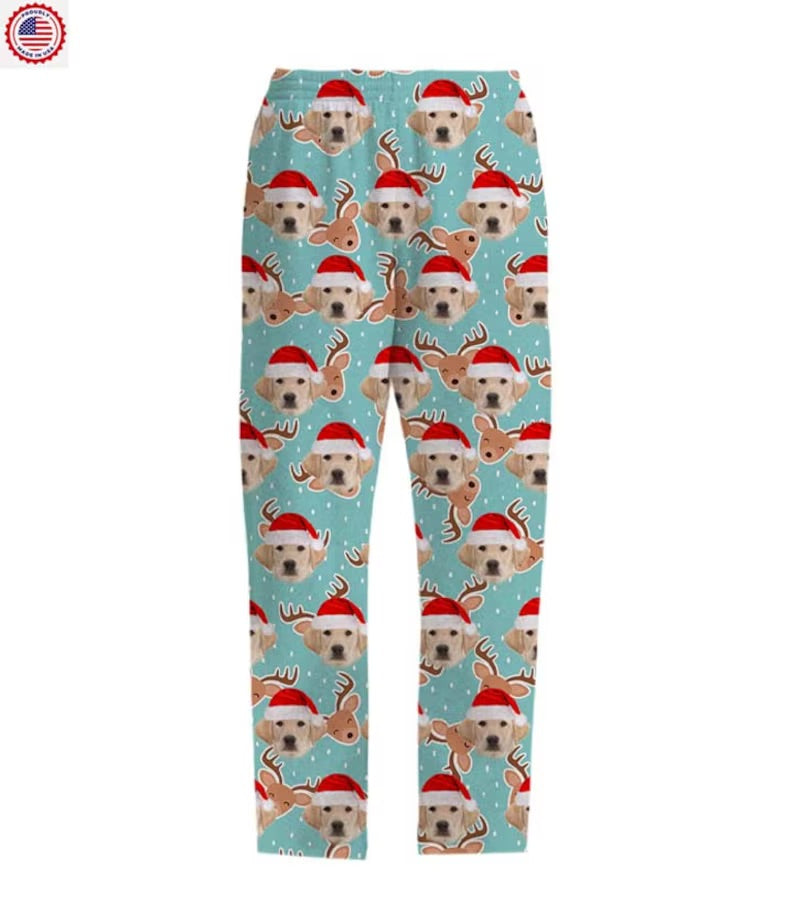 Cargue la imagen en el visor de la galería, Personalized Pajama Pants with your Pet Face, Custom Pet Face PJ Pants, PJ for Holidays
