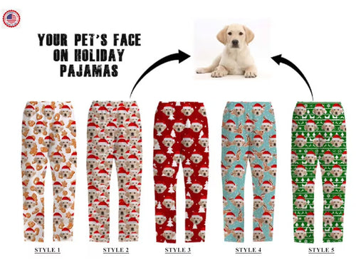 Personalized Pajama Pants with your Pet Face, Custom Pet Face PJ Pants, PJ for Holidays