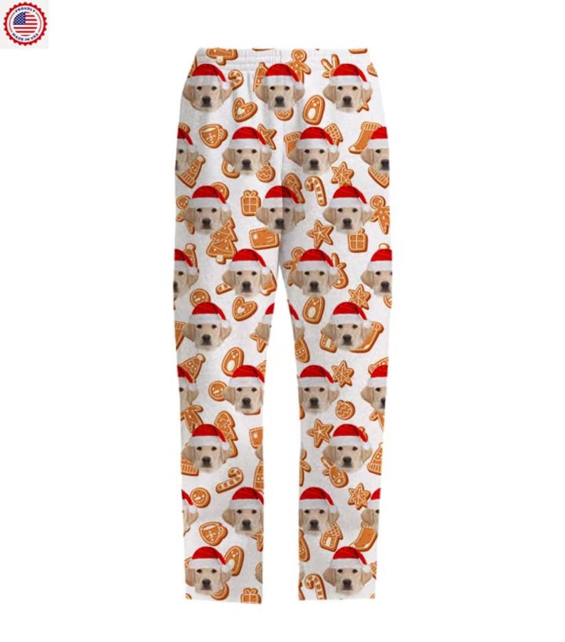 Cargue la imagen en el visor de la galería, Personalized Pajama Pants with your Pet Face, Custom Pet Face PJ Pants, PJ for Holidays

